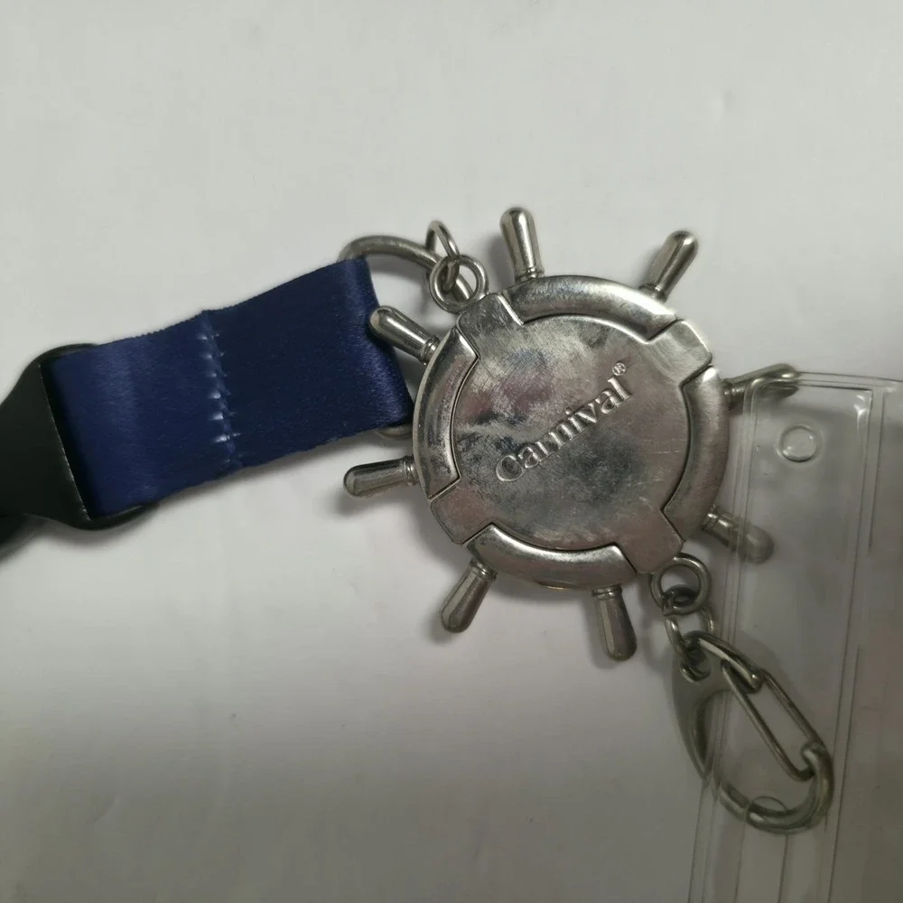 Carnival Cruise Line Lanyard Blue White Anchor Ship Wheel Charm ID Badge Holder